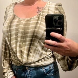 Willow + Root Long Sleeve V Neck tie dye Top w/ Tie Detail and Open Back Size L